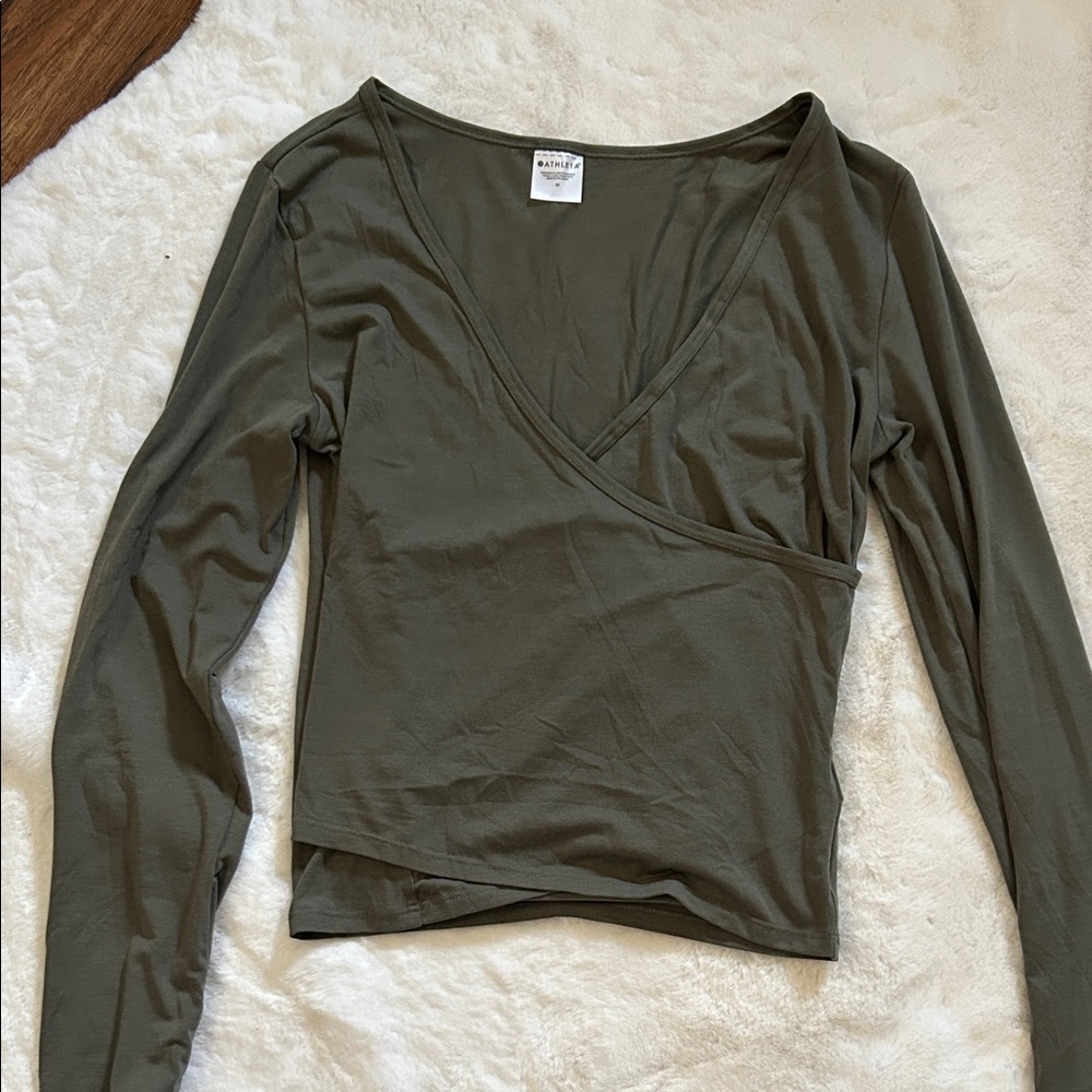 Athleta Olive Long Sleeve Wrap Top